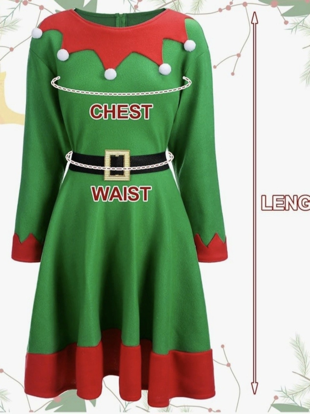 Holiday Elf Costume Dress Set for Women in Green and Red #1353 - Picture 9 of 11